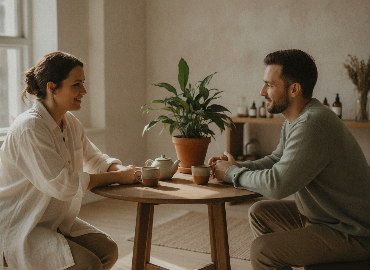 Terapeuta en consulta con un paciente